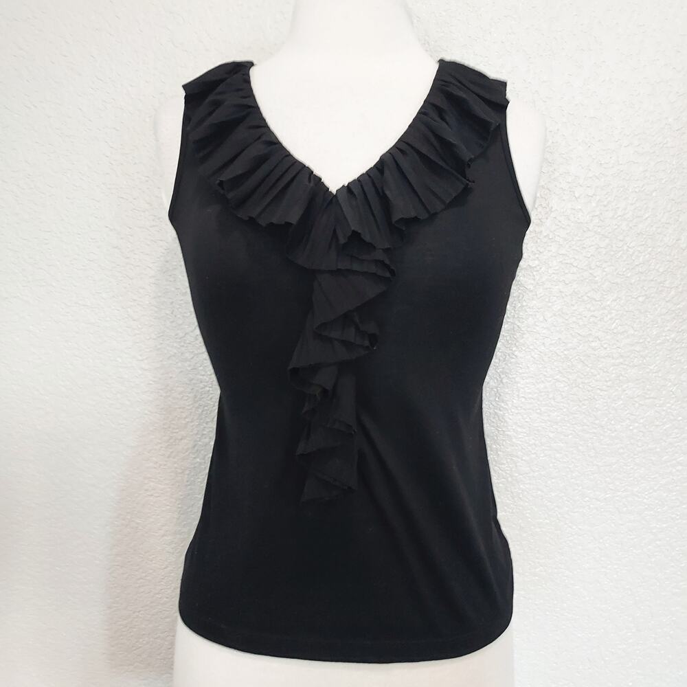 🔴3/$20 Talbots Black Blouse with Ruffle Trim Size P